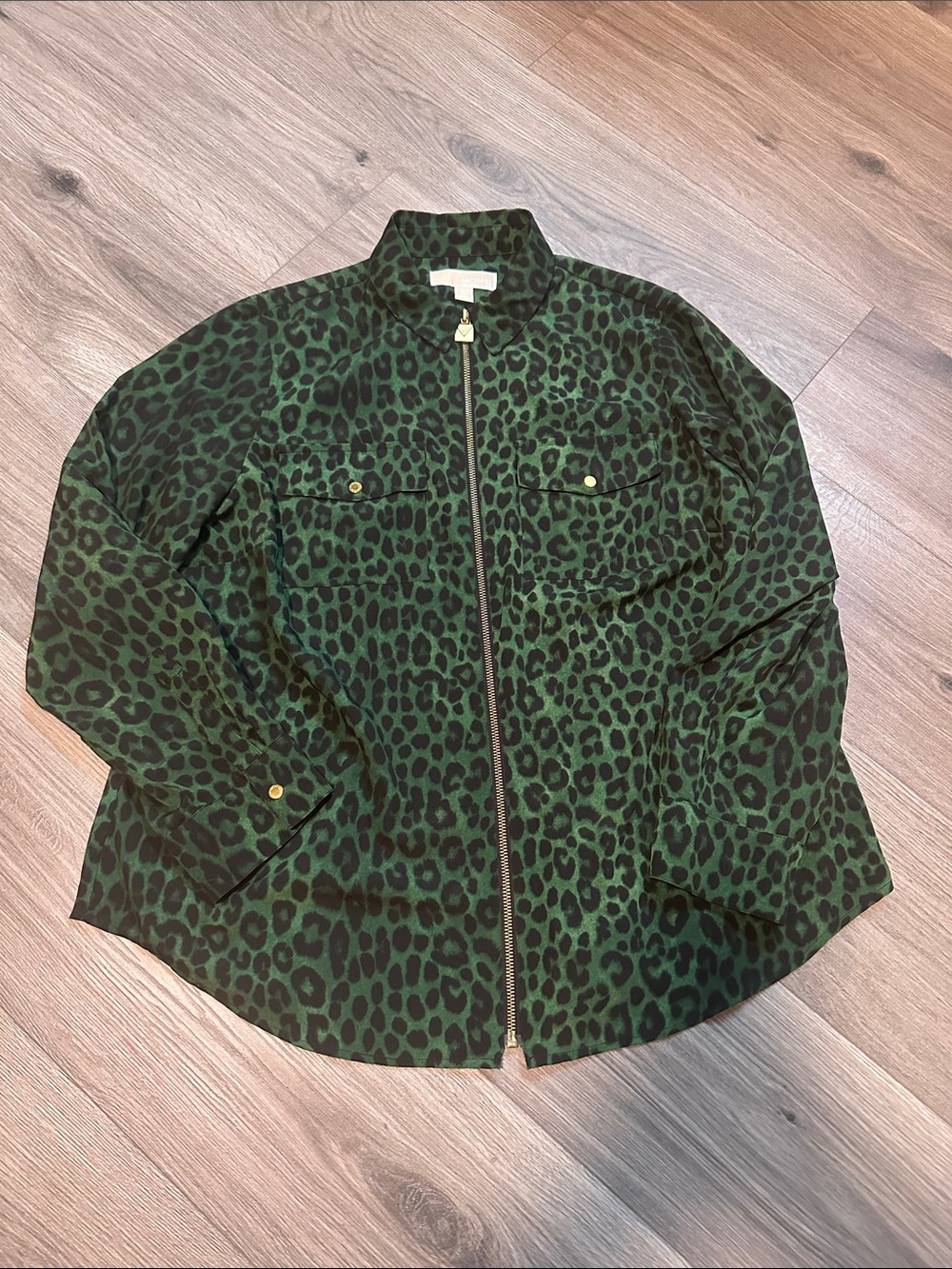 MICHAEL Michael Kors Green and Black Leopard Utility Jacket